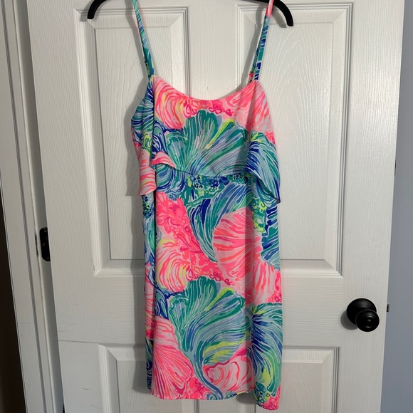 Lilly Pulitzer Lexi dress in "Beach Please," size M, slip dress, flounce overlay - Picture 1 of 14